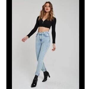 Revice Denim Jeans Women 28 Light Wash‎ EUC Distressed High Rise Slim Straight